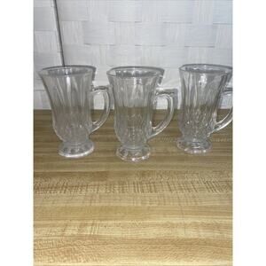 Set Of 3 Diamant Small Mug Clear Glass 4.5" tall x 2.5" Crystal Cut D Handle